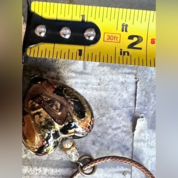 Heart Pendant Necklace Puffy Blown Art Glass Metallic Brown 16-18’ Chain 5518 G - Picture 4 of 10